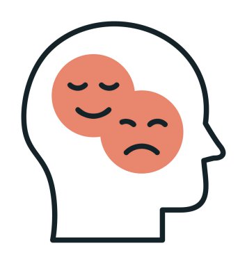 Bipolar bozukluk veya depresyon BP web ikonu, vektör illüstrasyonu. Ruh sağlığı sembolleri gösteriliyor