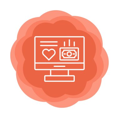 Para ve kalp web simgesi, vektör illüstrasyonlu bilgisayar monitörü