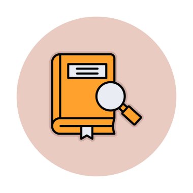 Loupe simgesi, araştırma konsepti, vektör illüstrasyonlu kitap