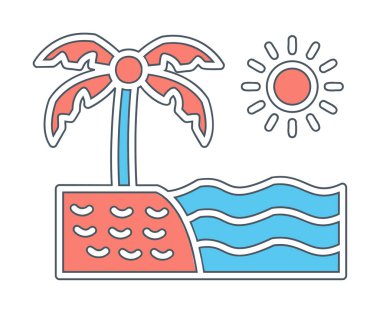 Gün batımı ve deniz ikonu, Plaj ikonu, vektör illüstrasyonu