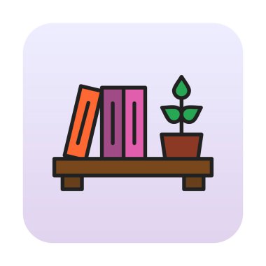 Kitaplık ve bitki web simgesi, vektör illüstrasyonu 