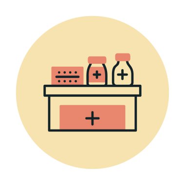 Eczane ilaçları ikon tasarımı, vektör illüstrasyonu