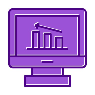 İstatistik simgesi, vektör illüstrasyonlu bilgisayar monitörü                        