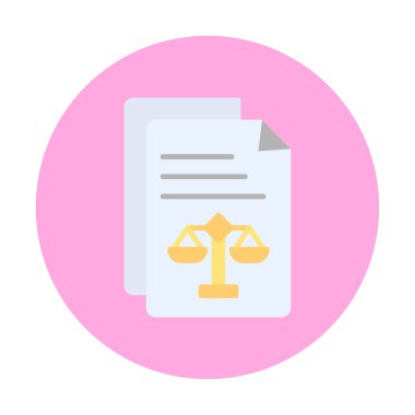 Yasal belgeler satır simgesi. Adalet terazisi imzası. Hüküm doktoru sembolü. Vektör illüstrasyonu 