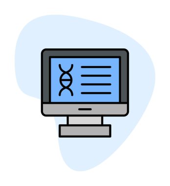 Bilgisayarda kromozom web simgesi. Vektör illüstrasyonu, tıbbi araştırma kavramı