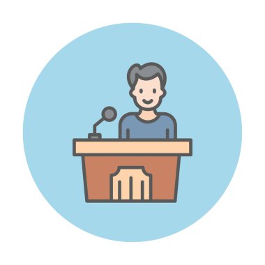 Konuşma standı ikonu, vektör illüstrasyonunda konuşma yapan erkekler