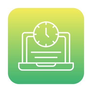 Saat simgesi olan dizüstü bilgisayar, vektör illüstrasyonu. Fazla çalışma kavramı                