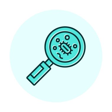 Büyüteç cam simgesi, vektör illüstrasyonu ile Bakteri aranıyor  