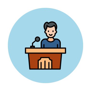 Konuşma standı ikonu, vektör illüstrasyonunda konuşma yapan erkekler