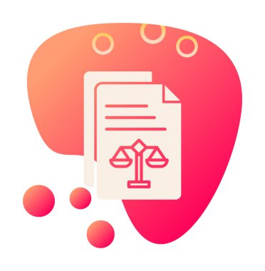 Yasal belgeler satır simgesi. Adalet terazisi imzası. Hüküm doktoru sembolü. Vektör illüstrasyonu 