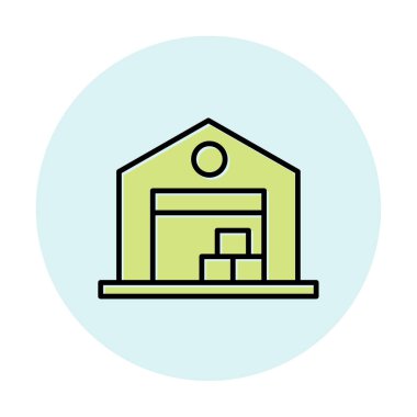 Kutu simgesi ve vektör illüstrasyonlu depo 