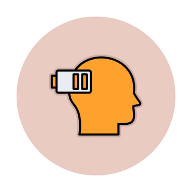 Düşük pil işaretli insan kafası, tükenmiş adam konsepti, vektör çizimi