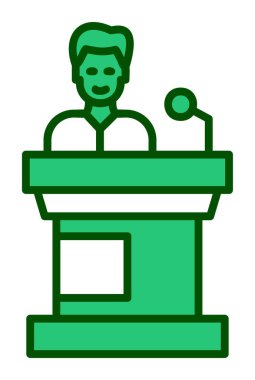 Konuşma standı ikonu, vektör illüstrasyonunda konuşma yapan erkekler