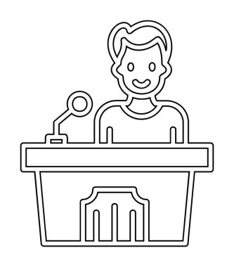 Konuşma standı ikonu, vektör illüstrasyonunda konuşma yapan erkekler