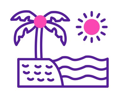 Gün batımı ve deniz ikonu, Plaj ikonu, vektör illüstrasyonu