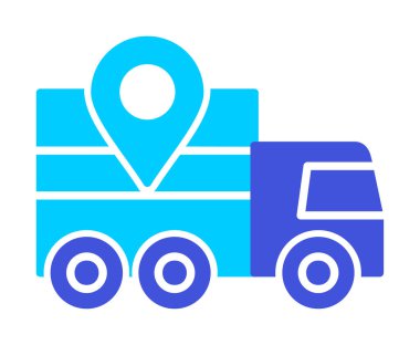 konum simgesine sahip dağıtım kamyonu, basit vektör illüstrasyonu