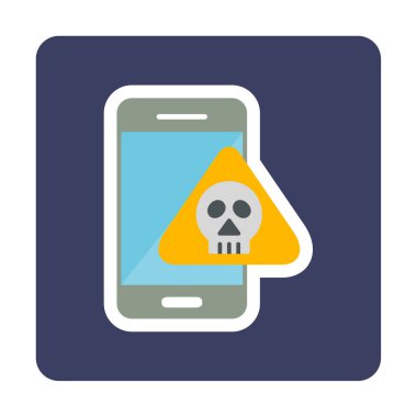 akıllı telefon ve kafatası simgesi tasarımı, tehlike ve uyarı teması, vektör illüstrasyonu