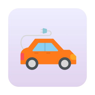 Elektrikli araba ikonu. Elektrikli otomobil ve şarj sembolü. Çevre dostu elektro araç konsepti. Vektör illüstrasyonu 