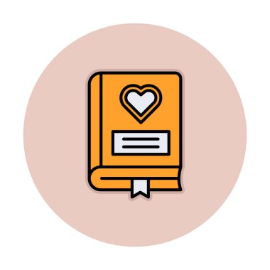 Kalp ikonu ve vektör illüstrasyonlu romantizm kitabı 