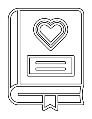 Kalp ikonu ve vektör illüstrasyonlu romantizm kitabı 