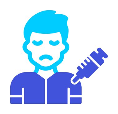 Şırıngalı üzgün adam. Uyuşturucu bağımlılığı kavramı, vektör illüstrasyonu