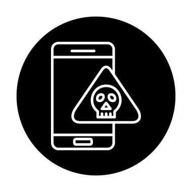 akıllı telefon ve kafatası simgesi tasarımı, tehlike ve uyarı teması, vektör illüstrasyonu