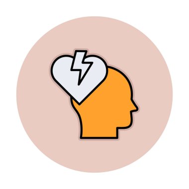 İnsan kafası ve kırık kalp düz renk vektör simgesi tasarımı