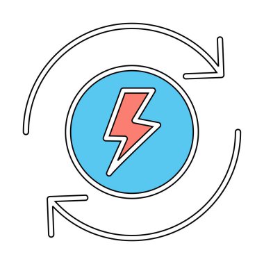 Enerji simgesi, daire oklu ışıkyılı, vektör illüstrasyonu