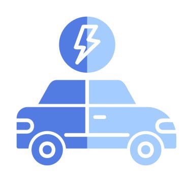 Elektrikli araba ikonu. Elektrikli otomobil ve şarj sembolü. Çevre dostu elektro araç konsepti. Vektör illüstrasyonu 