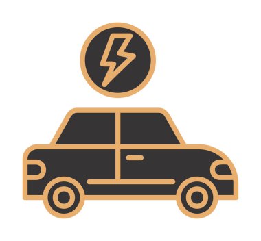 Elektrikli araba ikonu. Elektrikli otomobil ve şarj sembolü. Çevre dostu elektro araç konsepti. Vektör illüstrasyonu 