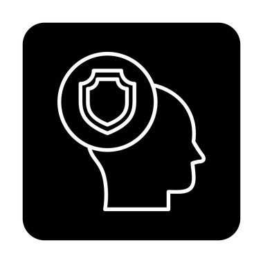 Kafasında kalkan simgesi olan bir kafa. vektör illüstrasyonu