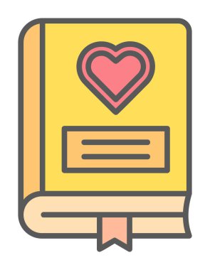 Kalp ikonu ve vektör illüstrasyonlu romantizm kitabı 