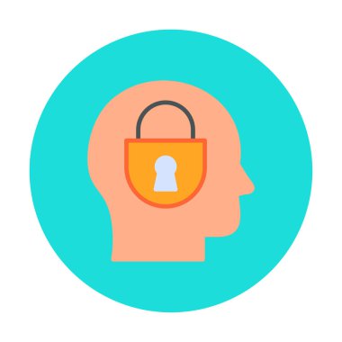 Erkekler kafasında kilit, yaratıcı vektör simgesi olan güvenlik kavramı