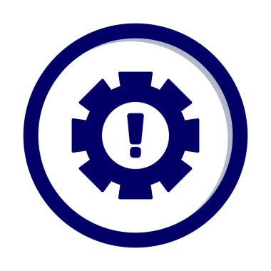 Cogwheel ve ünlem işaretli Uyarı düz simgesinin vektör çizimi