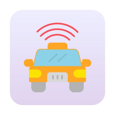 Akıllı araba düz ikonu. Otomobil kontrolüne uzaktan erişim. Nesnelerin İnterneti. Vektör illüstrasyonu 