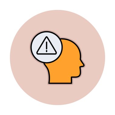 Uyarı işareti olan beyin, uyarı sembolü, vektör illüstrasyonu