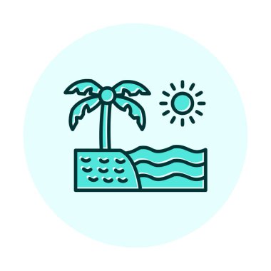 Gün batımı ve deniz ikonu, Plaj ikonu, vektör illüstrasyonu