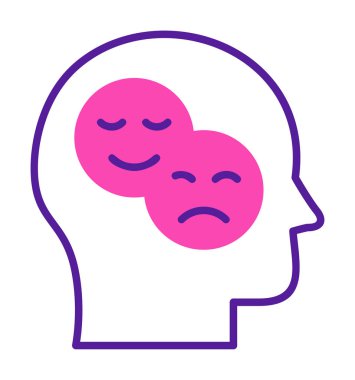 Bipolar bozukluk veya depresyon BP web ikonu, vektör illüstrasyonu. Ruh sağlığı sembolleri gösteriliyor