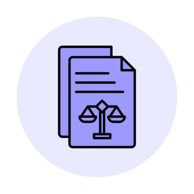 Yasal belgeler satır simgesi. Adalet terazisi imzası. Hüküm doktoru sembolü. Vektör illüstrasyonu 