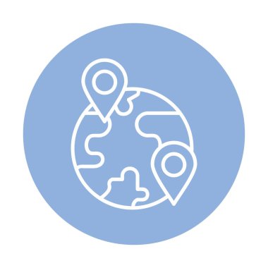 Konum simgesi, Dünya Turizmi kavramına sahip Dünya küresinin vektör illüstrasyonu