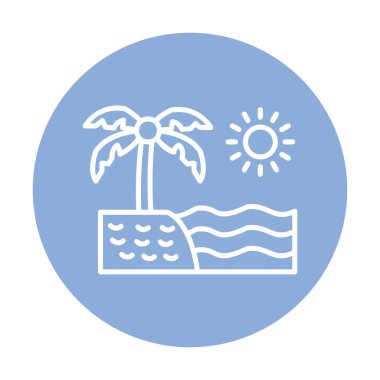 Gün batımı ve deniz ikonu, Plaj ikonu, vektör illüstrasyonu