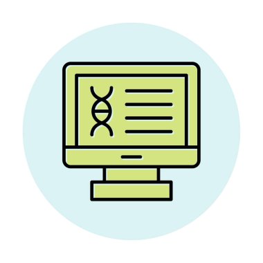 Bilgisayarda kromozom web simgesi. Vektör illüstrasyonu, tıbbi araştırma kavramı