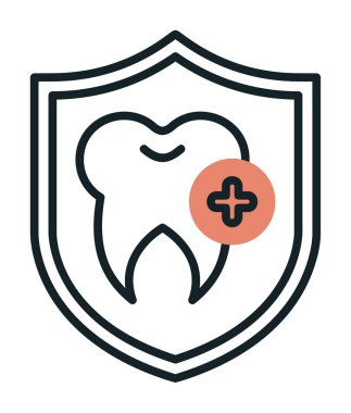 Diş koruma kalkanı ikon vektörü. İnce çizgi işareti. Önleme izole edilmiş kontür sembolü gösterimi