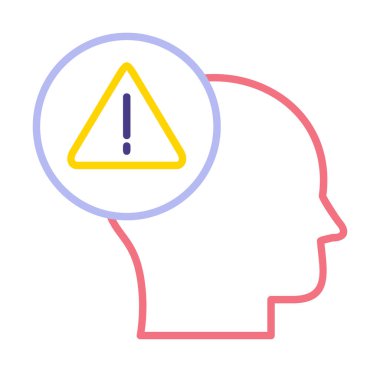 Uyarı işareti olan beyin, uyarı sembolü, vektör illüstrasyonu