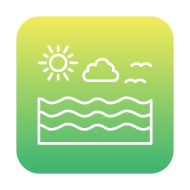 Uçan martılar ikonuyla güneş ve denizin vektör çizimi 