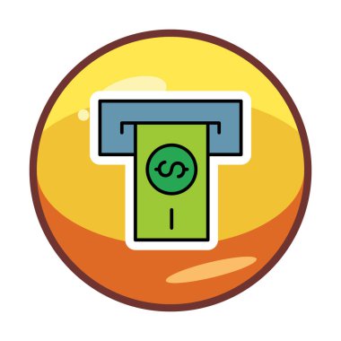 Beyaz arkaplan üzerinde basit tasarım olarak ATM slot satırı simgesinden para çek