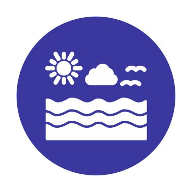 Uçan martılar ikonuyla güneş ve denizin vektör çizimi 