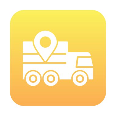 konum simgesine sahip dağıtım kamyonu, basit vektör illüstrasyonu