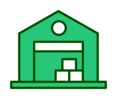 Kutu simgesi ve vektör illüstrasyonlu depo 