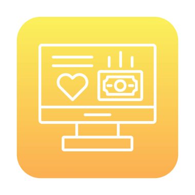 Para ve kalp web simgesi, vektör illüstrasyonlu bilgisayar monitörü